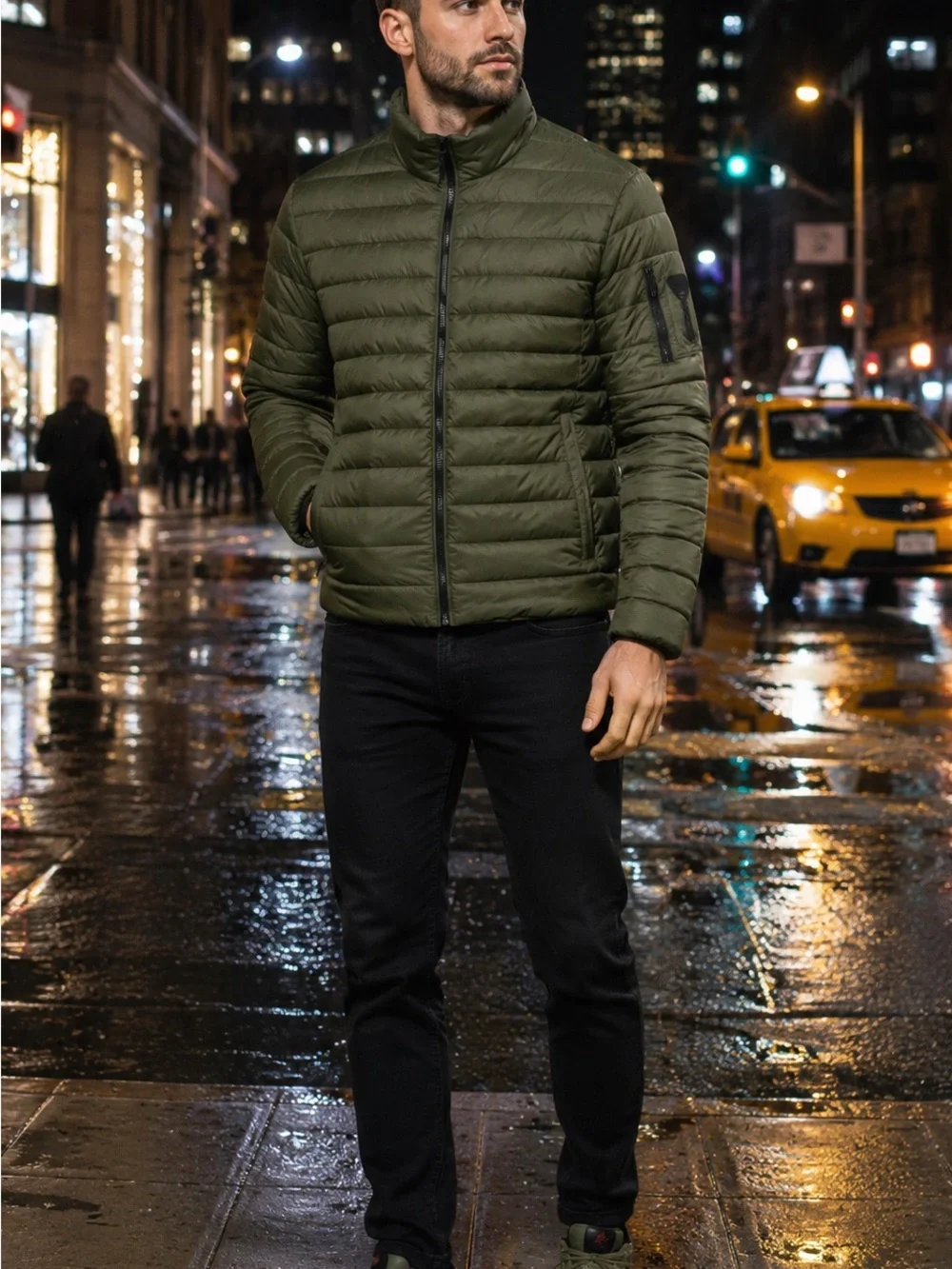 Men's Olive Green Quilted Puffer Jacket